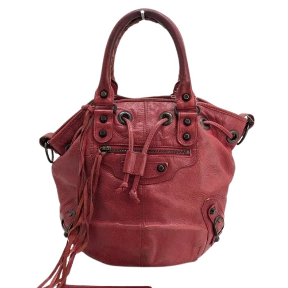 Vintage Balenciaga class mini pompon leather hand bucket bag with double handle